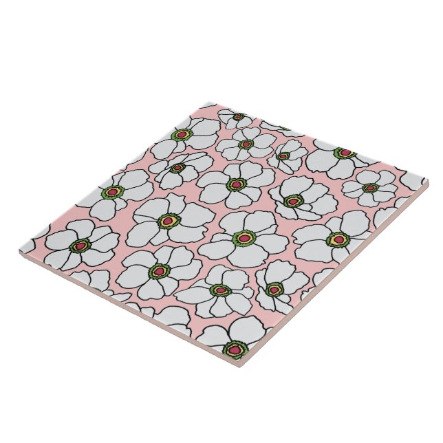 Mod White And Pink Flowers  Tile (Side)