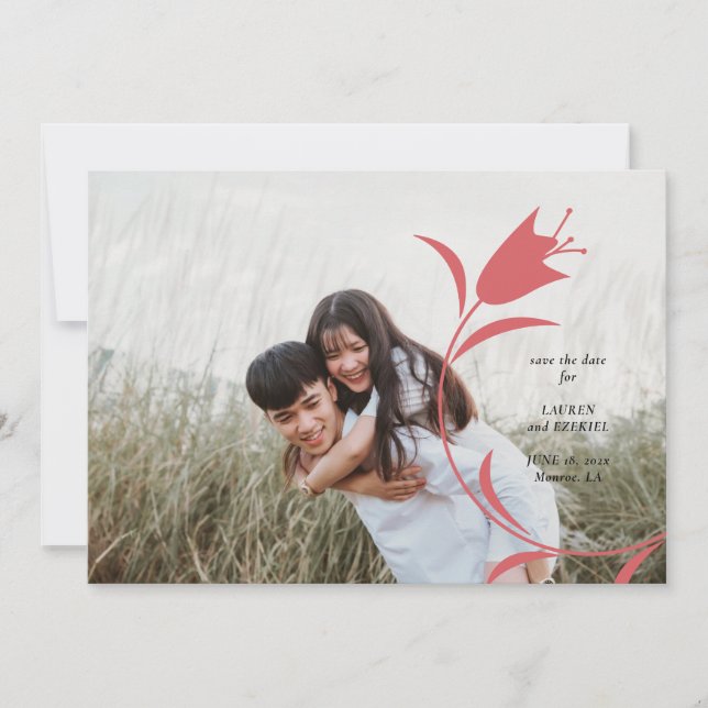 MOD WINE TULIP WEDDING SAVE THE DATE INVITATION (Front)