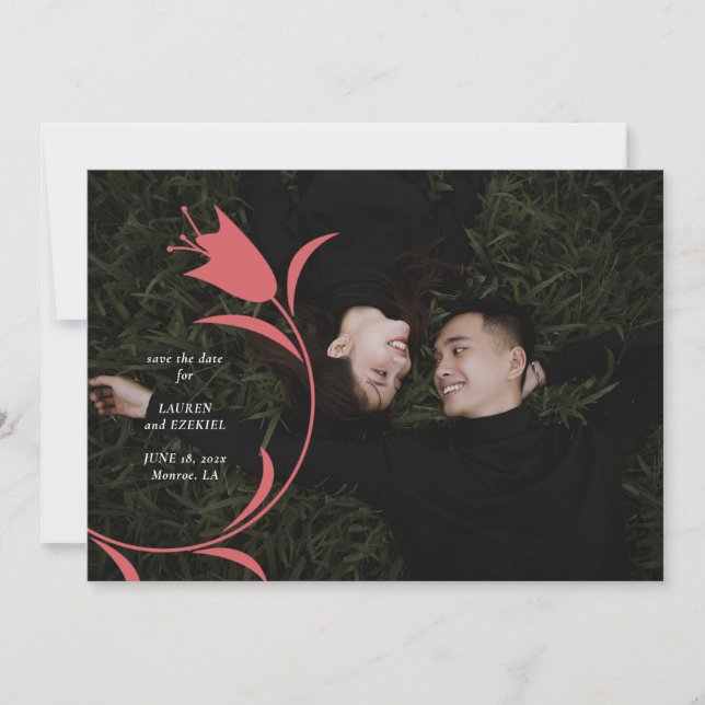 MOD WINE TULIP WEDDING SAVE THE DATE INVITATION (Front)