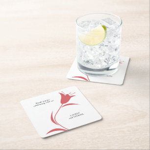 MOD WINE TULIP WEDDING SQUARE PAPER COASTER