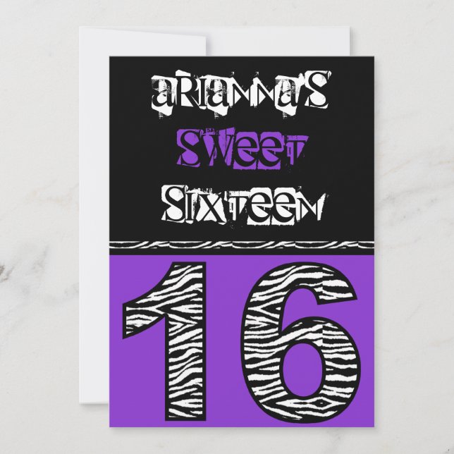 Mod Zebra Print Sweet Sixteen [purple] Invitation (Front)