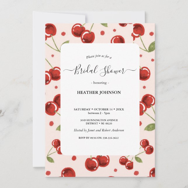  Moda Coquette Cherry en una gran ducha de novia Invitation (Front)