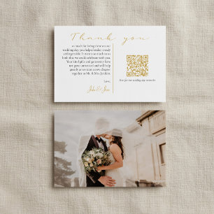 Mode wedding photo and memories gold QR code Thank You Card