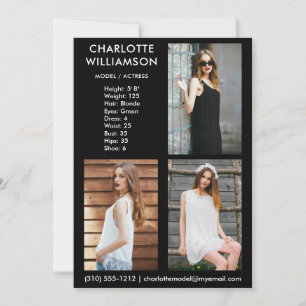 Model Actor 3 Photo Comp Card 5x7 B