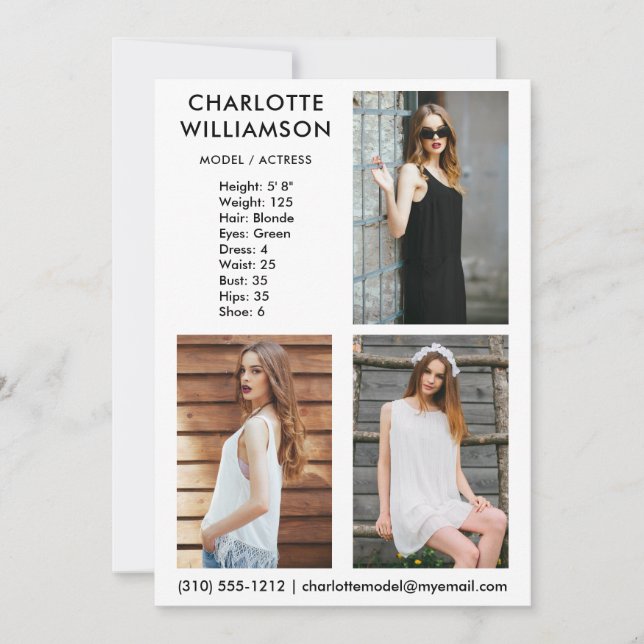 Model Actor 3 Photo Comp Card 5x7 W (Front)