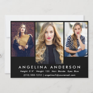 Model Actor 3 Photo Comp Card   Black Front