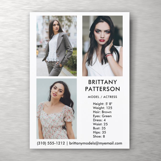 Model Actor 3 Photo Pro Comp Card White (Available in high quality print or digital download for quick messaging, email or self printing.)