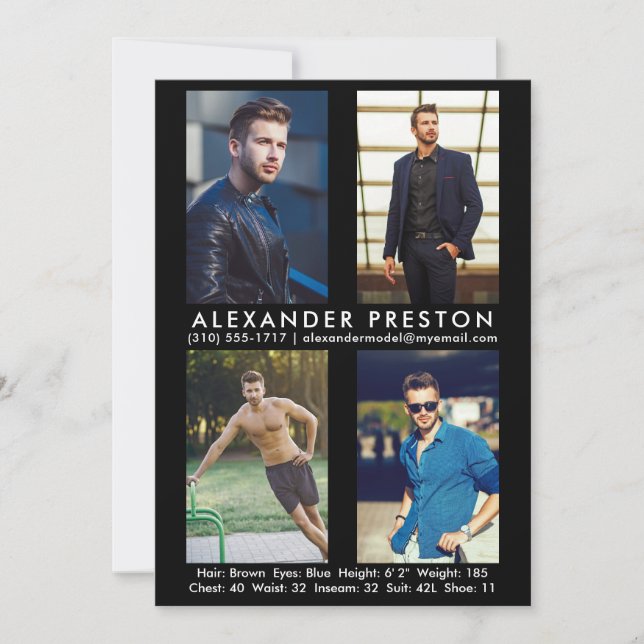 Model Actor 4 Photo Comp Card 5x7 Black (Front)