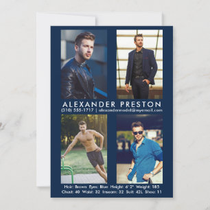 Model Actor 4 Photo Comp Card 5x7 Blue