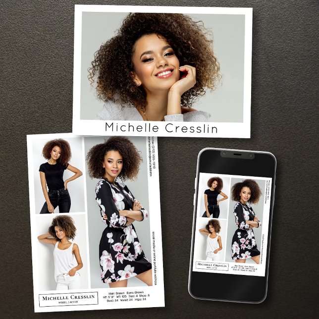 Model Actor 4 Photo Two Sided Zed Card Template (Available in print or instant download for quick messaging, email or self printing.)