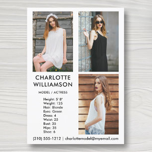 Model Actor 5x7 Comp Card 3 Photo White