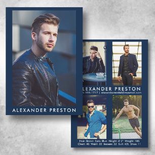 Model Actor 5x7 Comp Card 4 Photo Back Blue