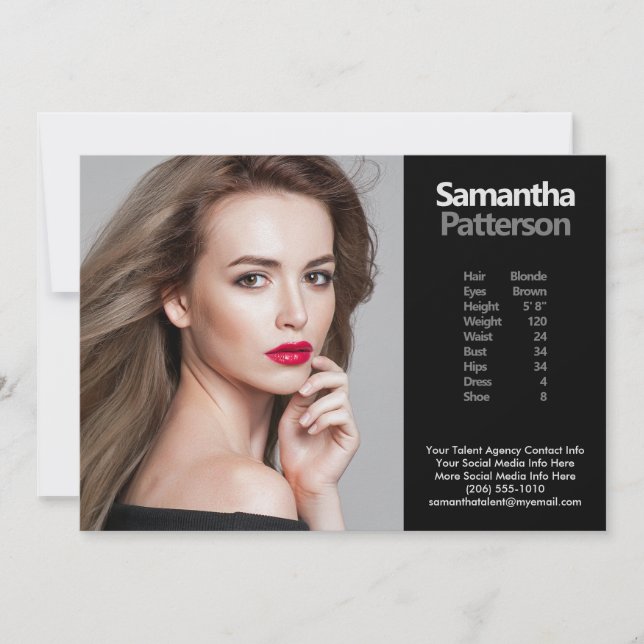 Model Actor 5x7 Comp Zed Card 1 Photo Template (Front)