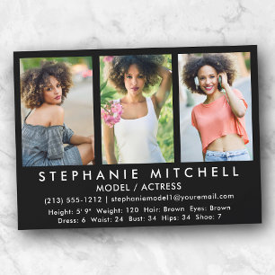 Model Actor Comp Card - 3 Photo Blk