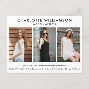 Model Actor Comp Card 3 Photo Postcard White
