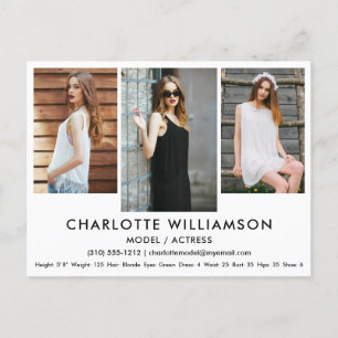 Model Actor Comp Card 3 Photo Postcard Wht