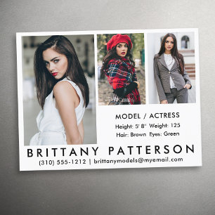 Model Actor Comp Card 3 Photo Postcard Wht