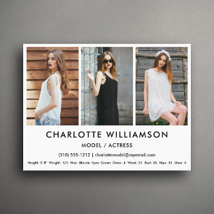 Model Actor Comp Card 3 Photo White Postcard