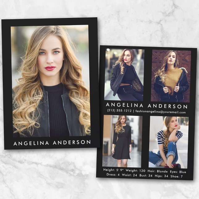 Model Actor Comp Card Blk - 4 Photo Back R (Customize to change background color, text size or text style.)