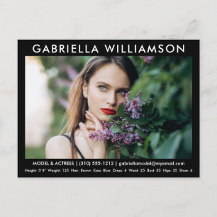 Model Actor Photo Comp Card Black Postcard