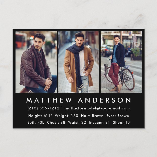 Model Actor Photo Comp Card - Postcard Blk (Front)