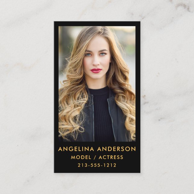 Model Actor Photo Professional Gold Blk Business Card (Front)
