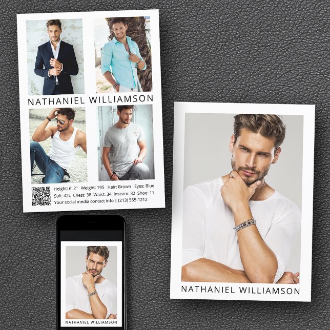 Model Actor QR Code 5 Photo Pro Comp Card (Customize to change background color, text size or text style. Available for prints and download.)