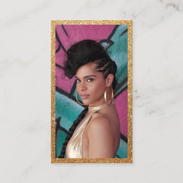 Model Actress Headshot Faux Gold Glitter Business Card (Front)