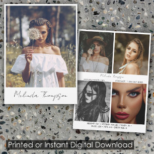 Model Actress Modelling Comp Card 5 Photo White