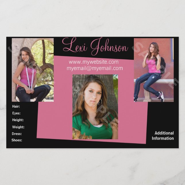 Model Comp Cards Headshot Zed (Back)