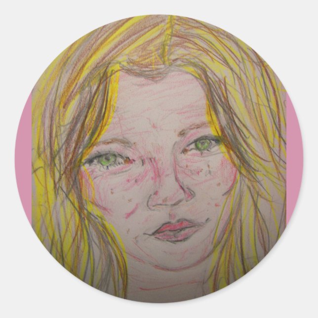 model features classic round sticker (Front)