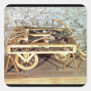 Model of a car driven by springs square sticker