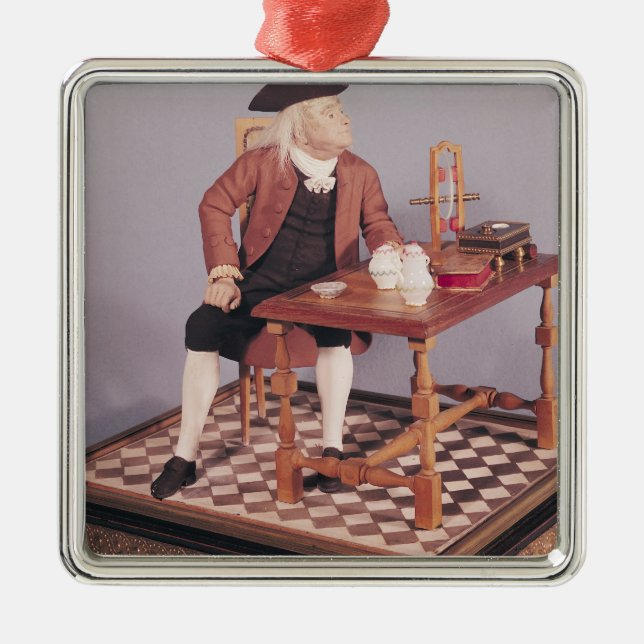 Model of Benjamin Franklin  at his table Metal Tree Decoration (Front)