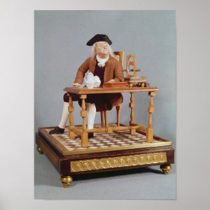 Model of Benjamin Franklin at his table Poster