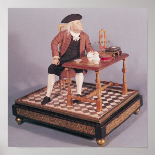 Model of Benjamin Franklin at his table Poster