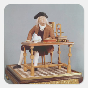 Model of Benjamin Franklin at his table Square Sticker