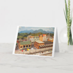 Model railway station and town holiday card