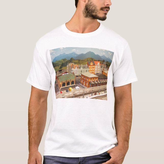 Model Railway station and town T-Shirt (Front)