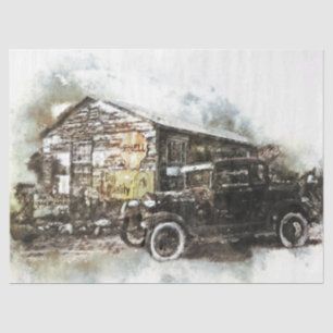 Model T & Barn Vintage 20x30 Decoupage Tissue Paper