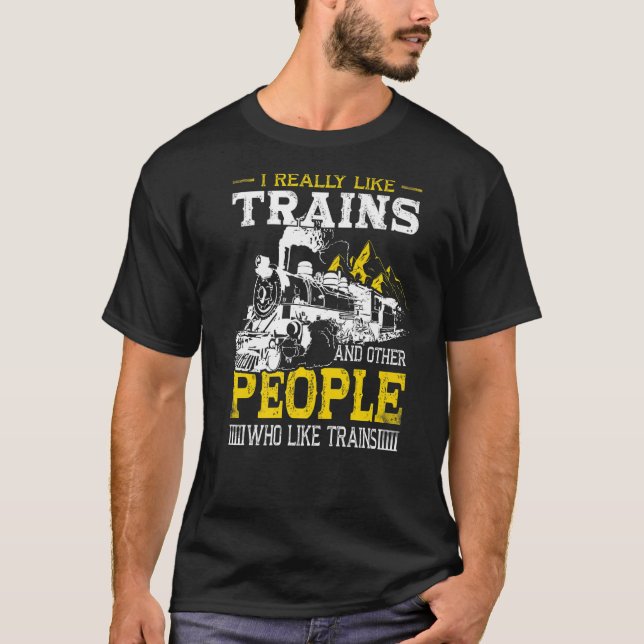 Model Train Layout Apparel Railway Locomotive Rail T-Shirt (Front)