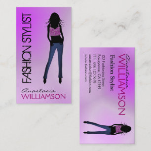 Model Wearing Blue Jeans Purple Fashion Stylist Business Card