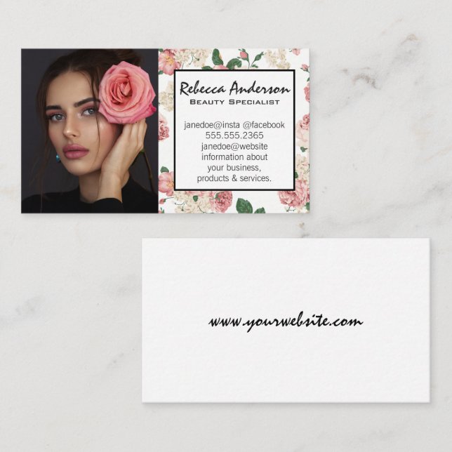 Model with Flower in Hair | Floral Pattern  Business Card (Front/Back)