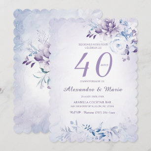Modèle Anniversaire 40 ans Couleur Lavande Invitation