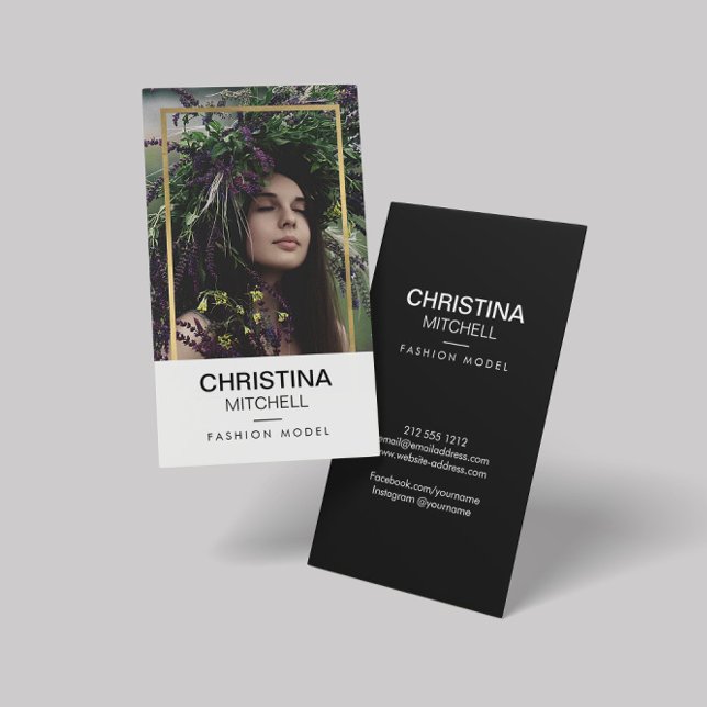 Models and Actors Headshot Photo Faux Gold Frame Business Card (Creator Uploaded)