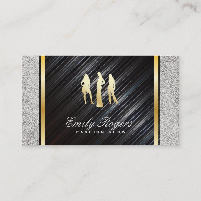 Models / Metallic & White Leather / Gold Trim Business Card (Front)