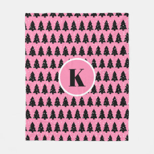 Modem Pink & Black Christmas Tree Fleece Blanket