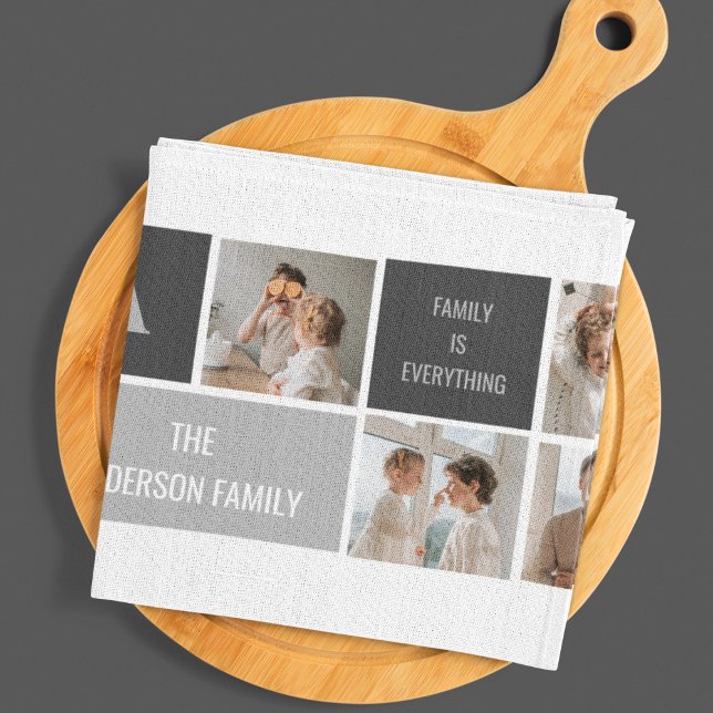 Moden 3Collage Photo & Grey Best Family Gift Tea Towel (Creator Uploaded)
