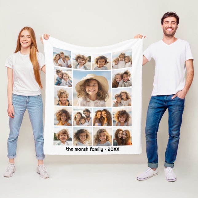 Moden, Minimal Photo Grid with 17 Photos Fleece Blanket (In Situ)