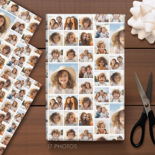 Moden, Minimal Photo Grid with 17 Photos Wrapping Paper Sheet