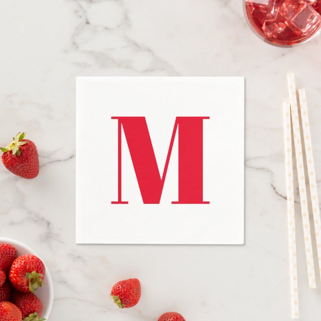 Moden monogram red custom initial letter elegant napkin (Insitu)